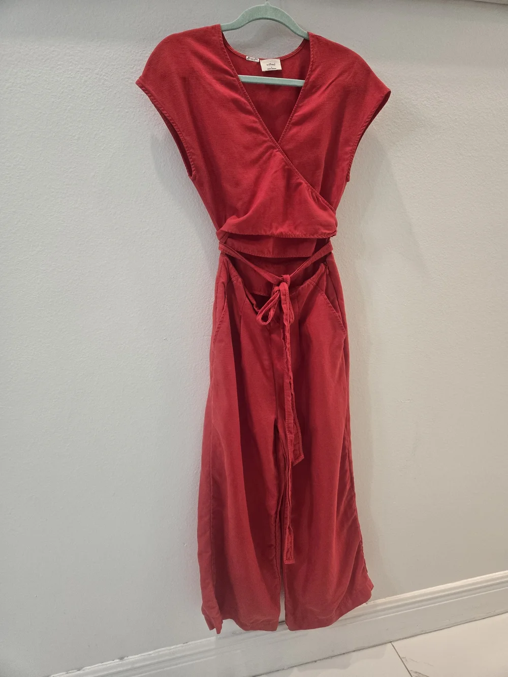 Wilfred Red Wide-Leg Crop Jumpsuit with Wrap Top Size 2